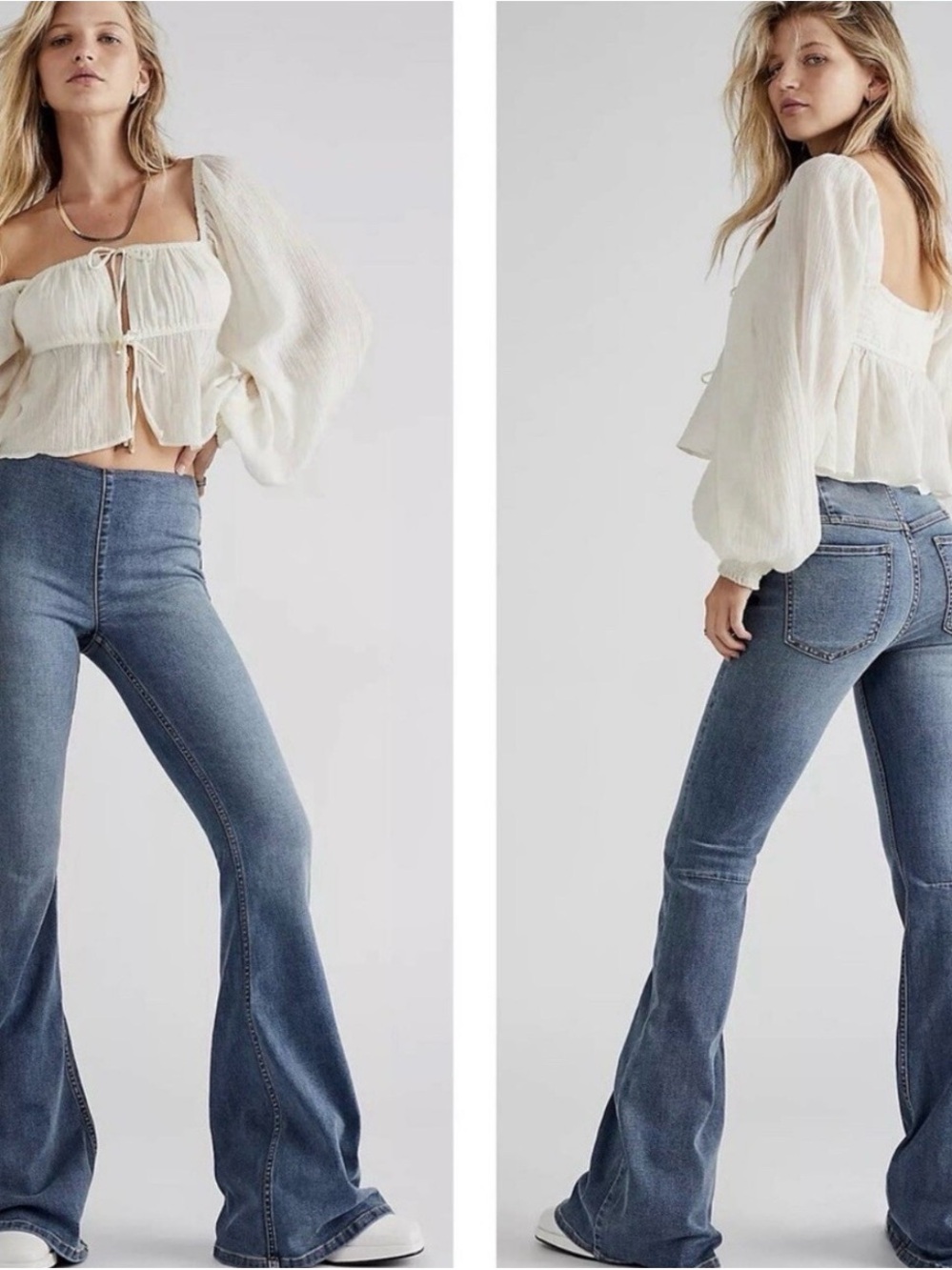 Free People Penny Flare Pull on Blue Jeans